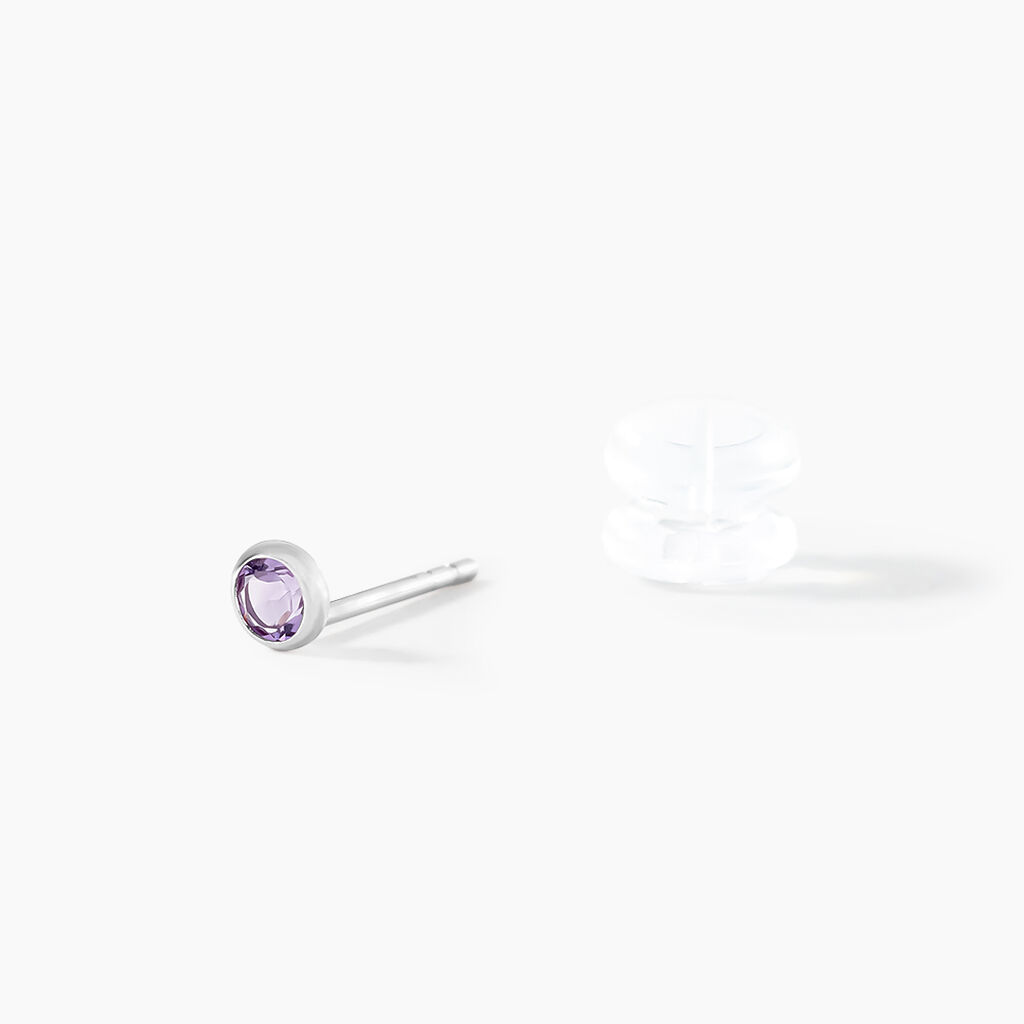 Boucles D'oreilles Puces Edy Serti Clos Or Blanc Amethyste - Clous d'oreilles Femme | Histoire d’Or