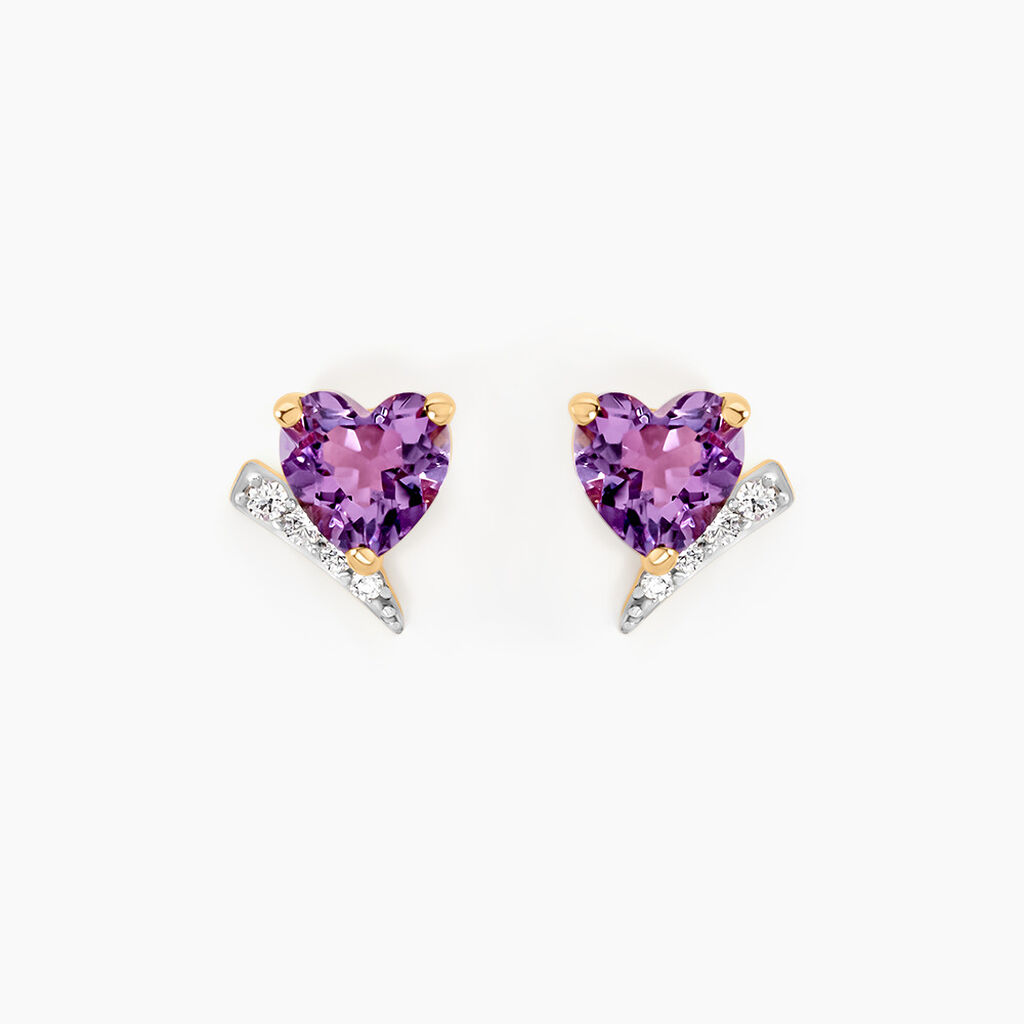 Boucles D'oreilles Puces Eva Or Jaune Amethyste Et Oxyde De Zirconium - Clous d'oreilles Femme | Histoire d&rsquo;Or