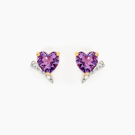 Boucles D'oreilles Puces Eva Or Jaune Amethyste Et Oxyde De Zirconium - Clous d'oreilles Femme | Histoire d&rsquo;Or