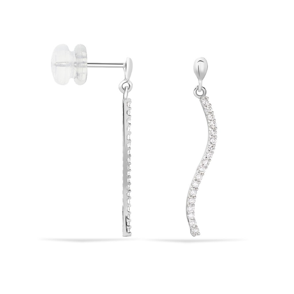 Boucles D'oreilles Pendantes Torsade Or Blanc Oxyde De Zirconium - Boucles d'oreilles pendantes Femme | Histoire d&rsquo;Or