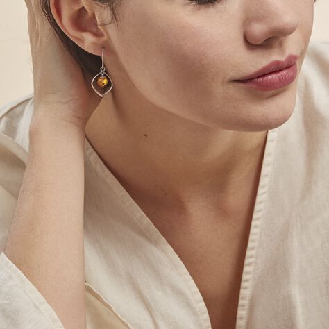 Boucles D'oreilles Pendantes Iva Argent Blanc Ambre - Boucles d'oreilles fantaisie Femme | Histoire d’Or