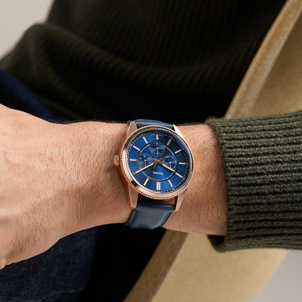 Montre Fossil Pearson Bleu - F&ecirc;te des p&egrave;res Homme | Histoire d&rsquo;Or