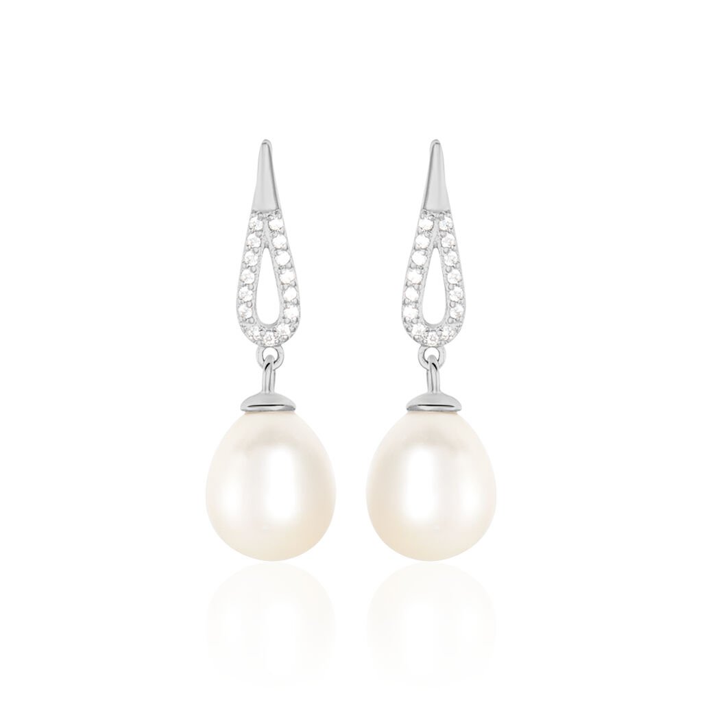 Boucles D'oreilles Pendantes Ludy Argent  Perle De Culture Et Oxyde - Boucles d'oreilles fantaisie Femme | Histoire d&rsquo;Or