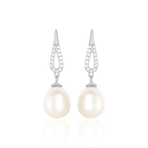 Boucles D'oreilles Pendantes Ludy Argent  Perle De Culture Et Oxyde - Boucles d'oreilles fantaisie Femme | Histoire d&rsquo;Or