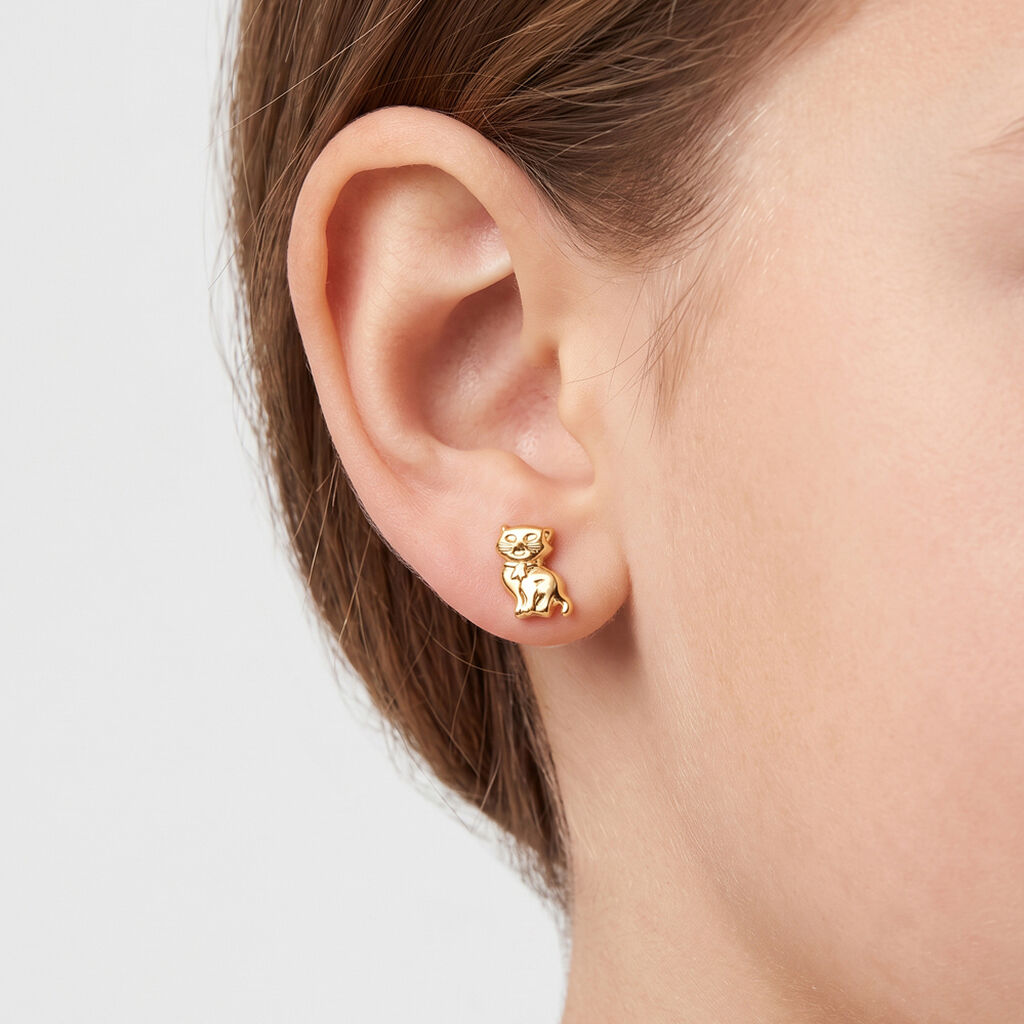Boucles D'oreilles Puces Florenta Chat Or Jaune - Clous d'oreilles Enfant | Histoire d&rsquo;Or