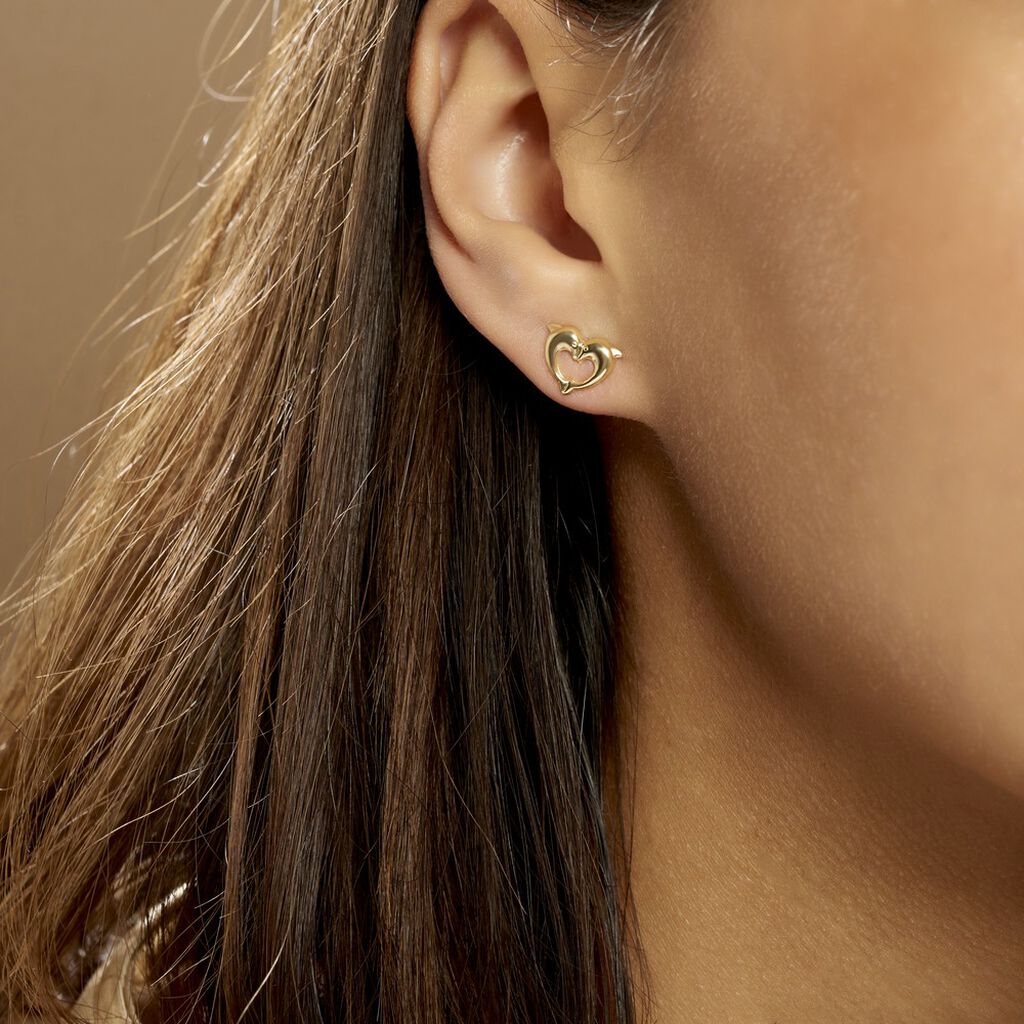 Boucles D'oreilles Puces Fulvie Double Dauphins Or Jaune - Clous d'oreilles Femme | Histoire d’Or