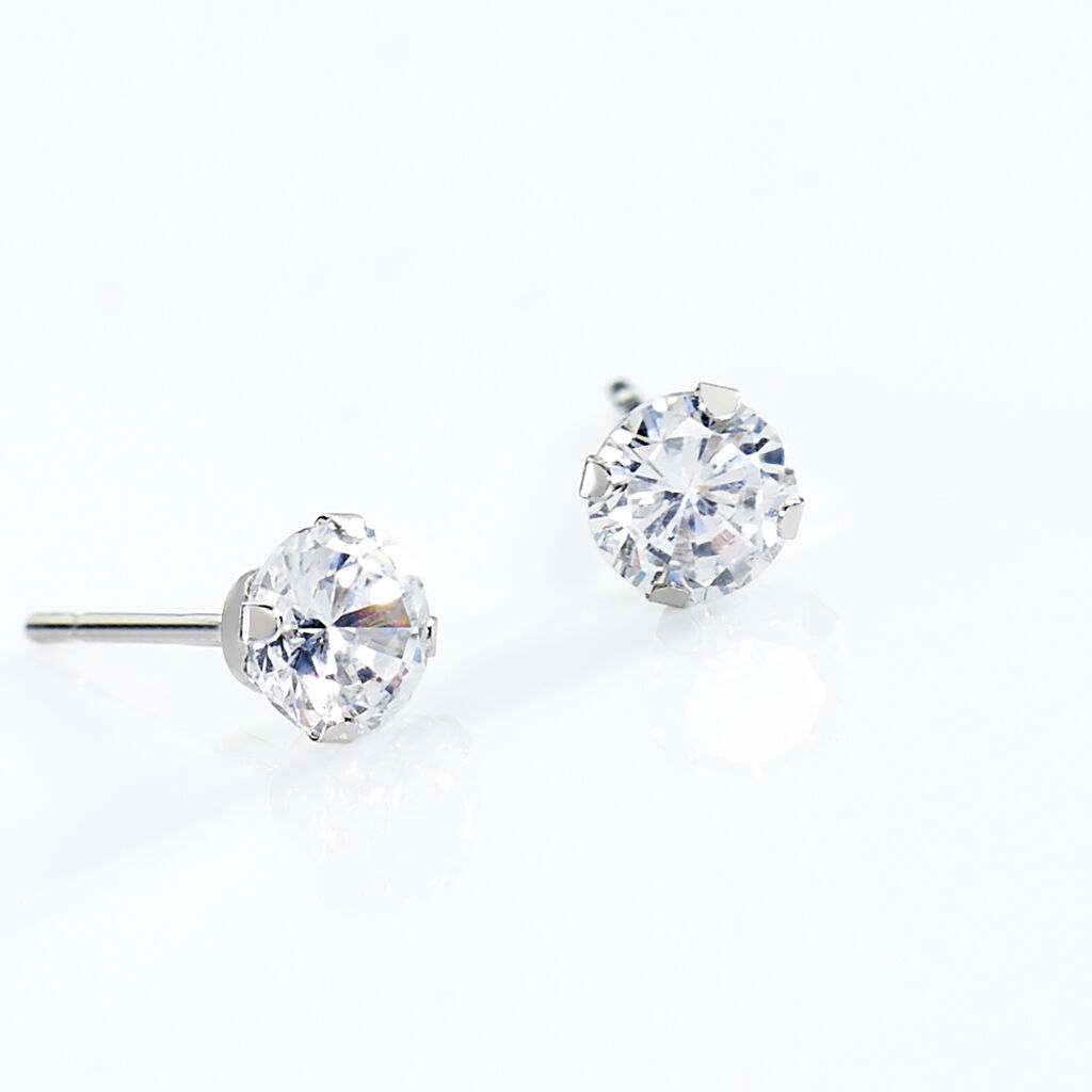 Boucles D'oreilles Puces Eddie Or Blanc Oxyde De Zirconium - Clous d'oreilles Femme | Histoire d’Or