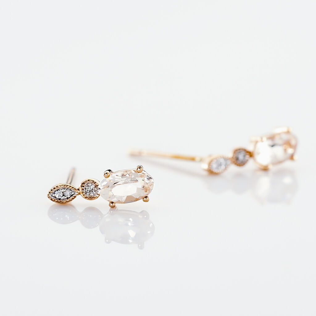 Boucles D'oreilles Puces Antonia Or Rose Morganite Et Diamant - Clous d'oreilles Femme | Histoire d’Or