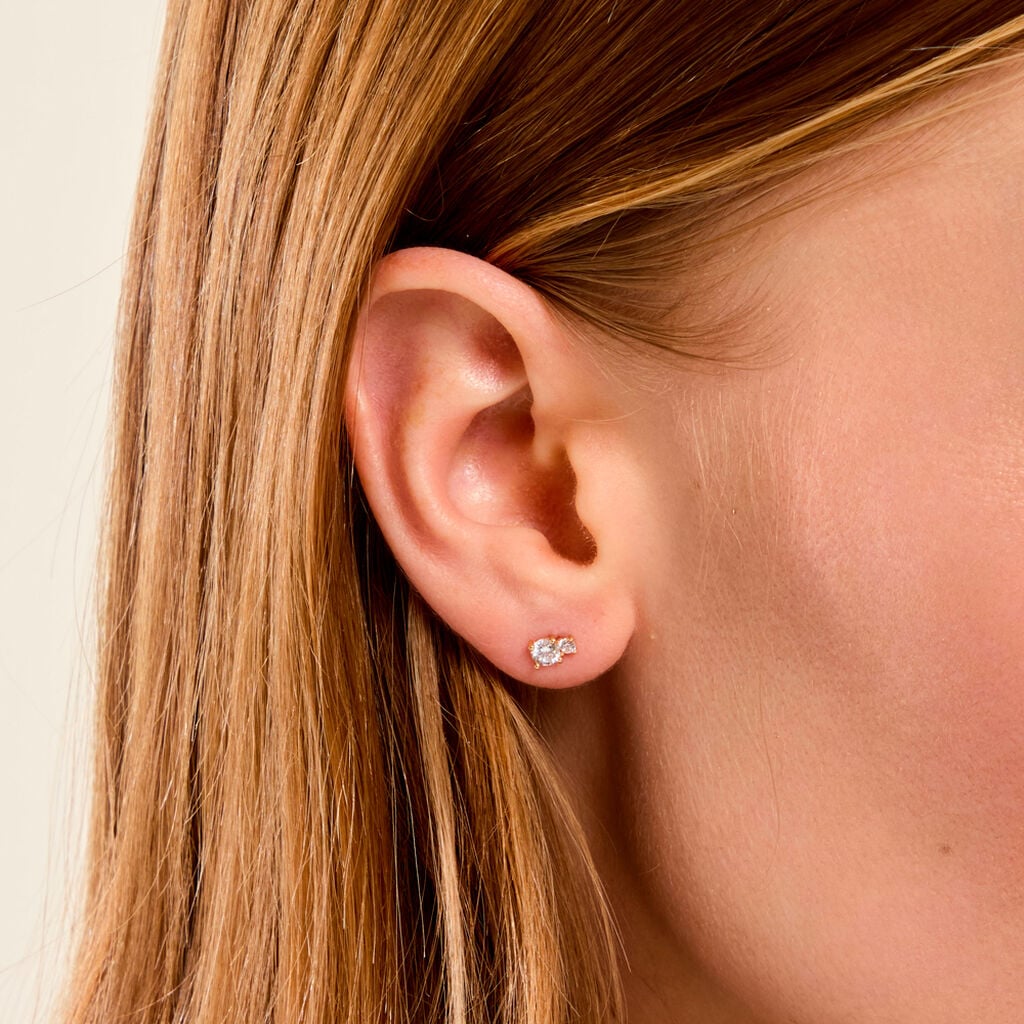 Boucles D'Oreilles Puces Constancia Argent Dor&eacute; A L'Or 750/1000 Oxyde De Zirconium - Boucles d'oreilles fantaisie Enfant | Histoire d&rsquo;Or