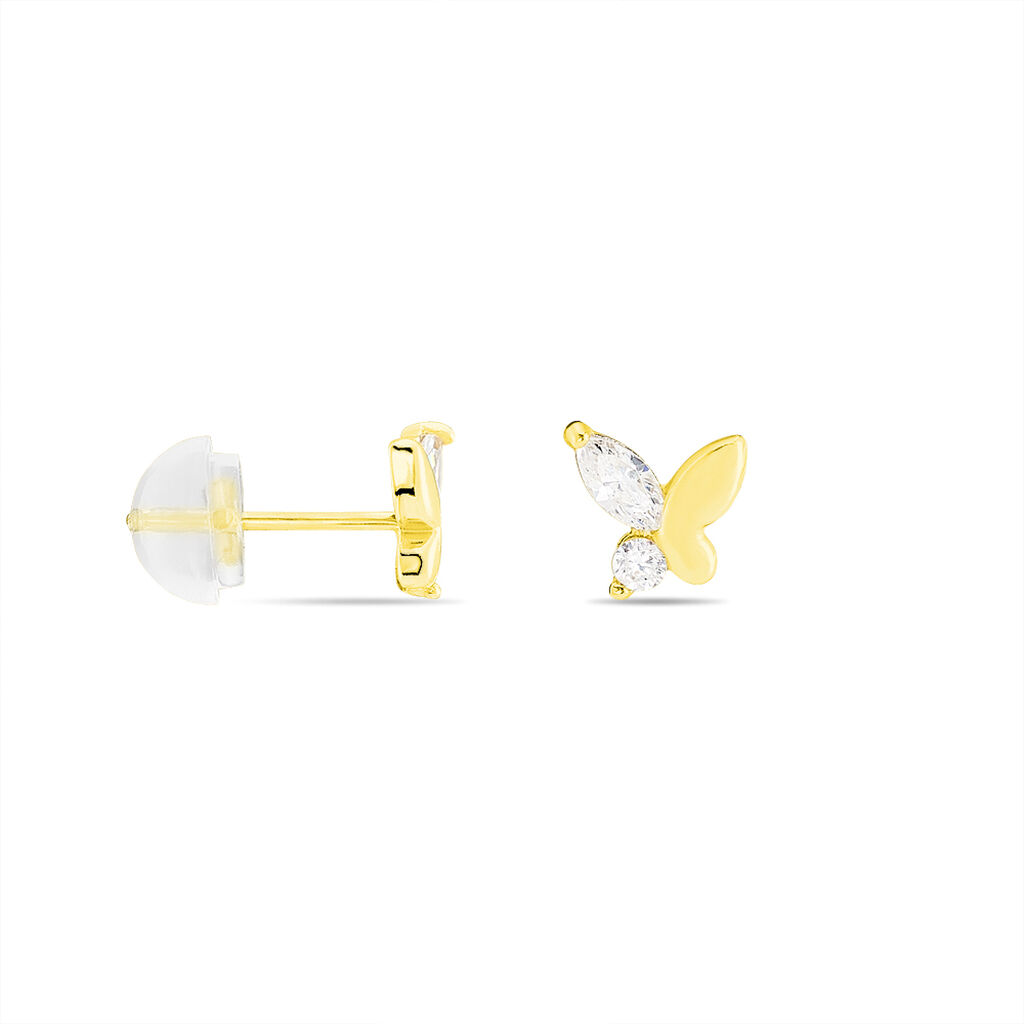 Boucles D'oreilles Puces Evaelle Papillon Or Jaune Oxyde De Zirconium - Clous d'oreilles Femme | Histoire d’Or