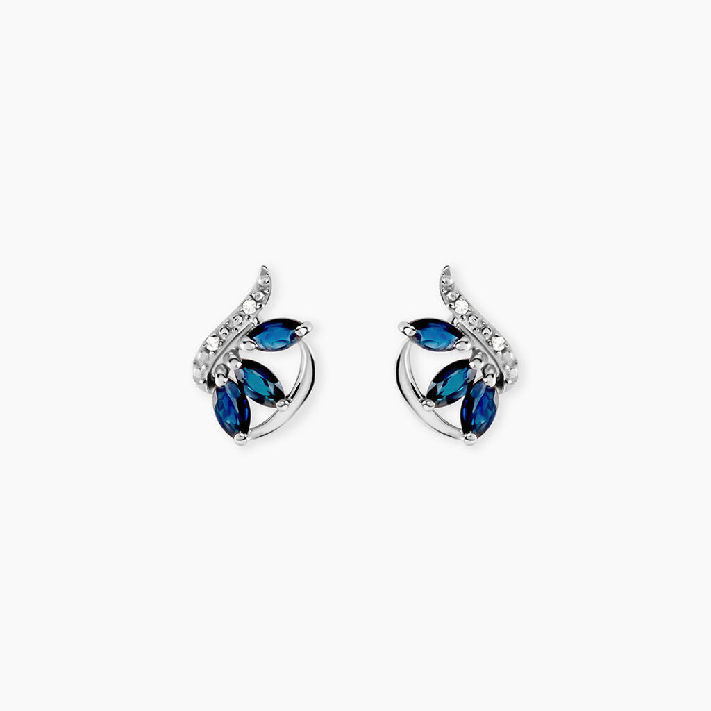 Boucles D'oreilles Puces Petale Or Blanc Saphir Et Diamant - Boucles d'oreilles pierres pr&eacute;cieuses Femme | Histoire d&rsquo;Or
