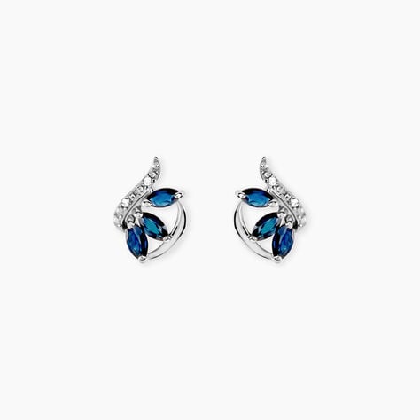 Boucles D'oreilles Puces Petale Or Blanc Saphir Et Diamant - Boucles d'oreilles pierres pr&eacute;cieuses Femme | Histoire d&rsquo;Or