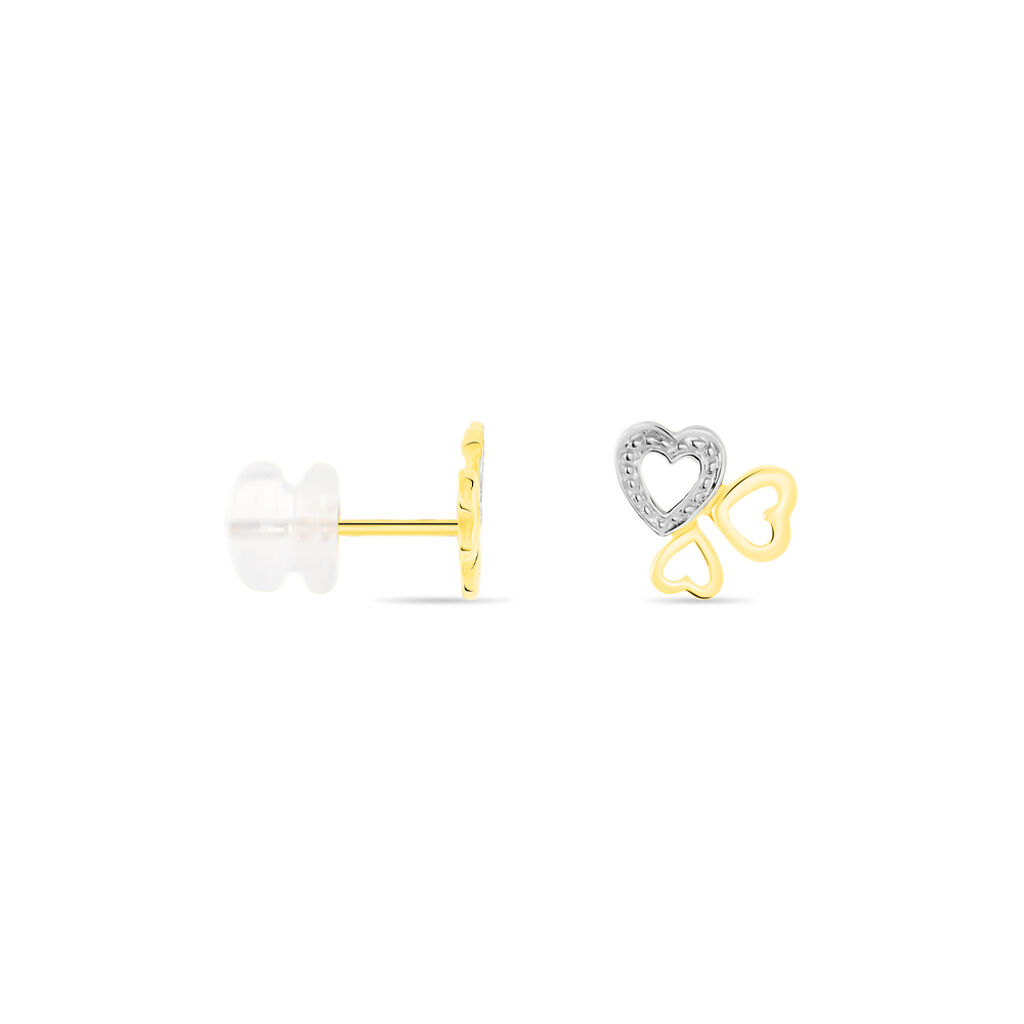 Boucles D'oreilles Puces Anne-maudae Triple Coeurs Or Bicolore - Clous d'oreilles Femme | Histoire d’Or