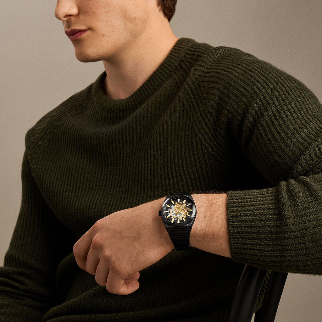 Montre Fossil Everett Automatic Bicolore Dor&eacute; / Noir - F&ecirc;te des p&egrave;res Homme | Histoire d&rsquo;Or