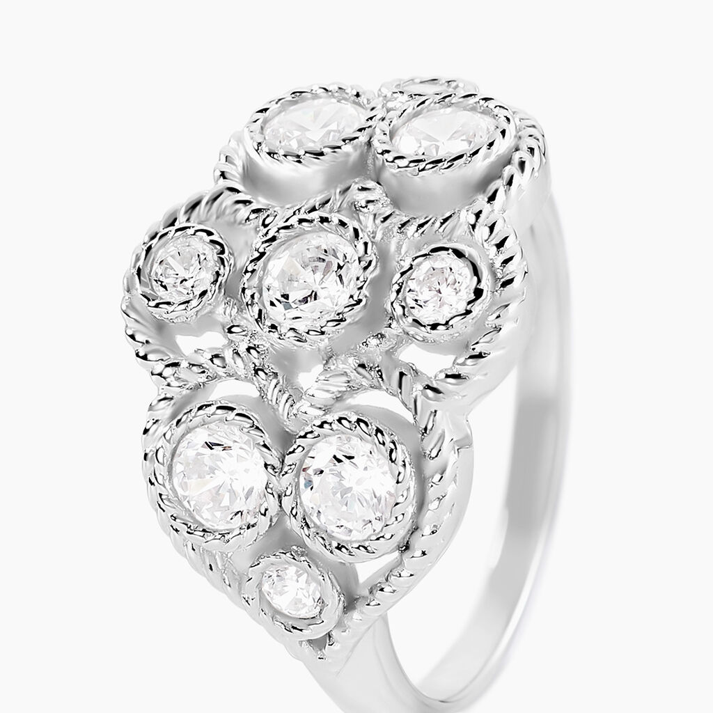 Bague Argent Blanc Boulonnaise Oxydes De Zirconium - Bagues avec pierre Femme | Histoire d’Or