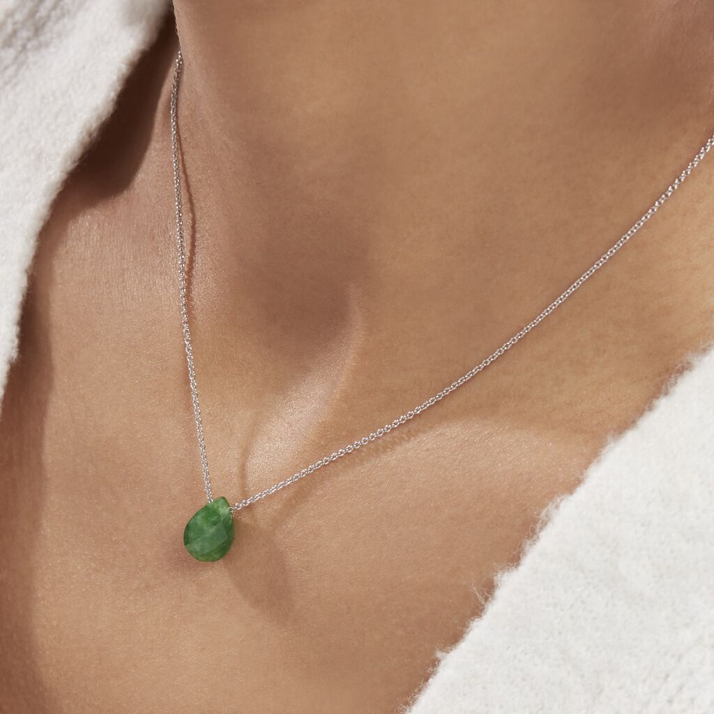 Collier Alvena Argent Blanc Rhodié Malachite Vert - Colliers fantaisie Femme | Histoire d’Or