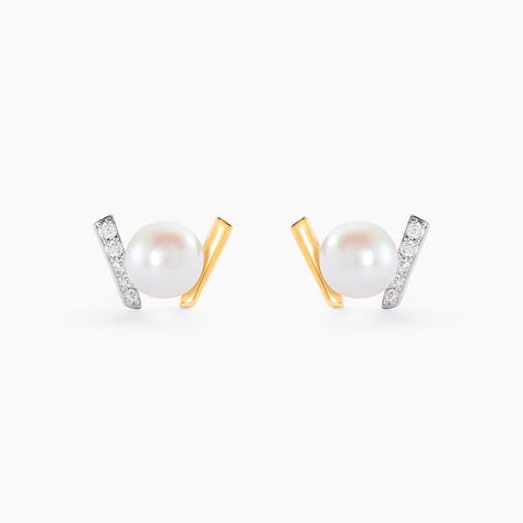 Boucles D'oreilles Puces Pearly Or Jaune Perle De Culture Oxyde - Clous d'oreilles Femme | Histoire d’Or
