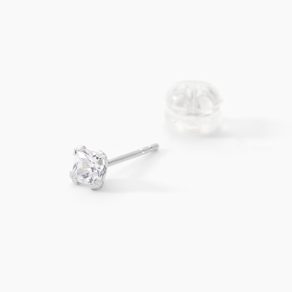 Boucles D'oreilles Puces Or Blanc Oxyde De Zirconium - Clous d'oreilles Famille | Histoire d’Or
