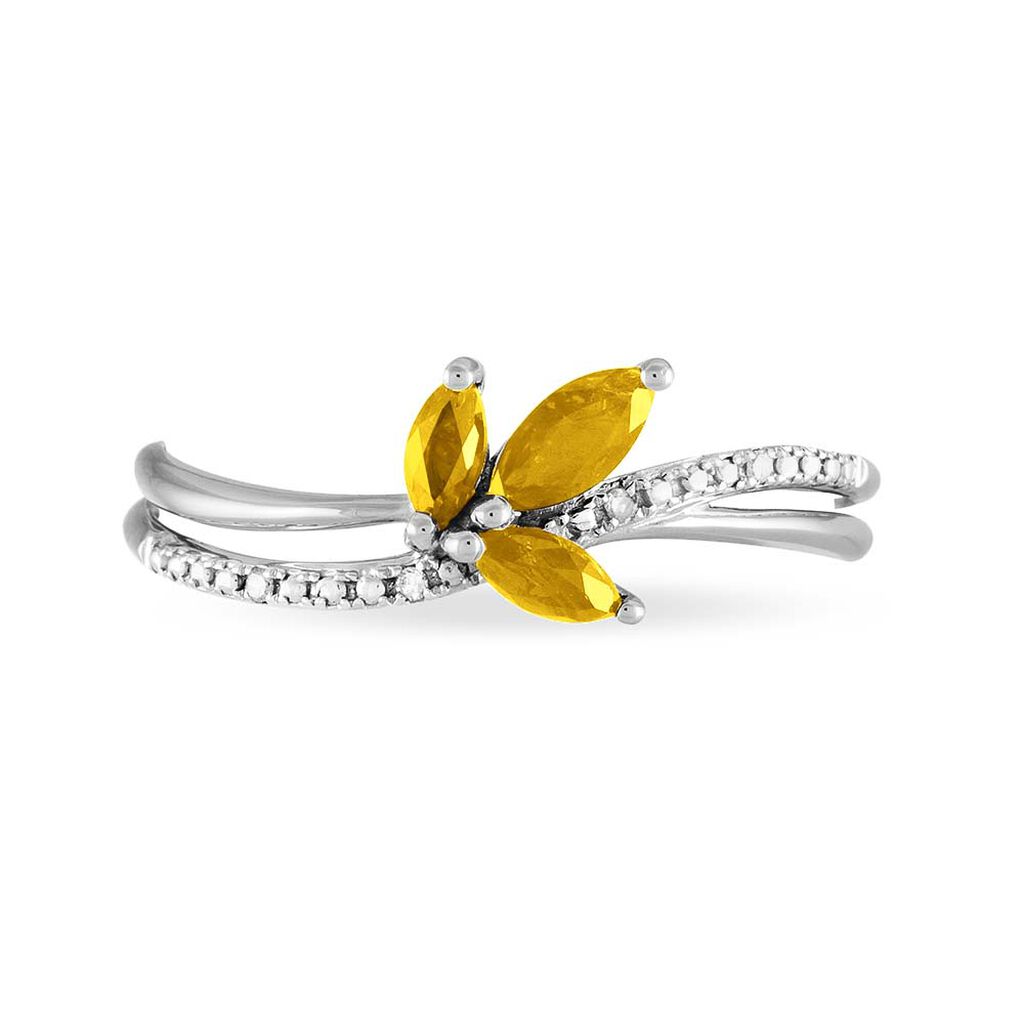 Bague Maura Or Blanc Citrine Et Diamant - Bagues avec pierre Femme | Histoire d’Or