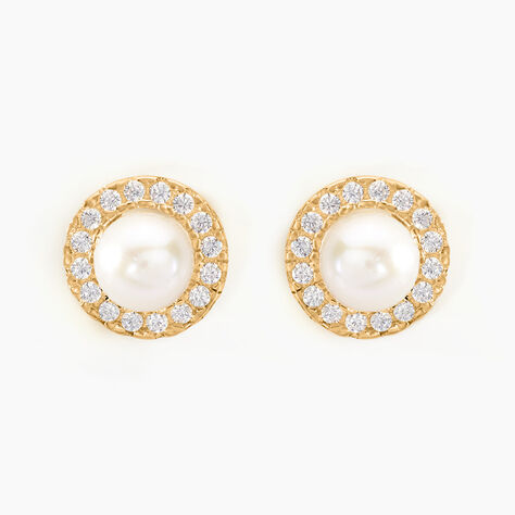 Boucles D'oreilles Puces Grizel Or Jaune Perle De Culture Et Oxyde - Clous d'oreilles Femme | Histoire d’Or