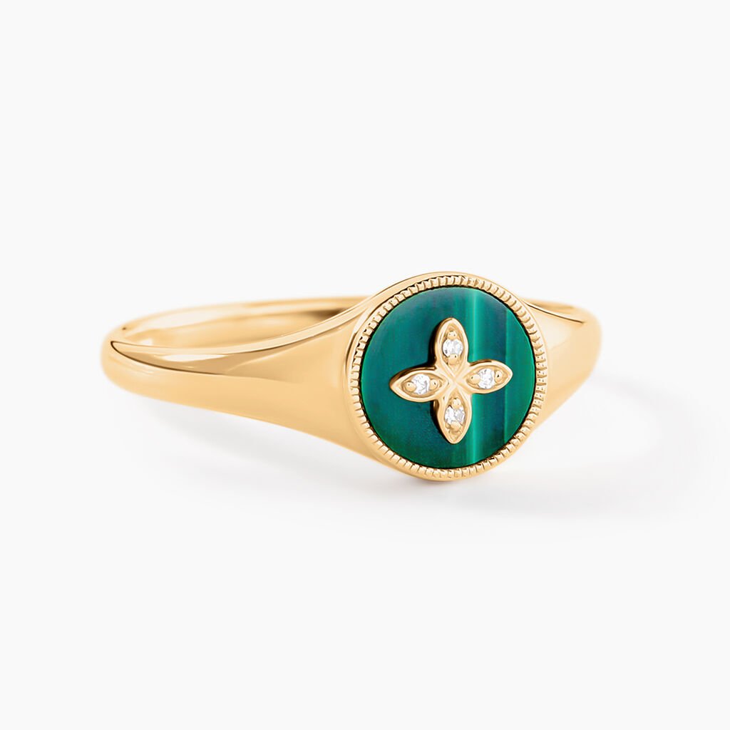 Bague Talisman Or Jaune Malachite Diamant - Bagues avec pierre Femme | Histoire d’Or