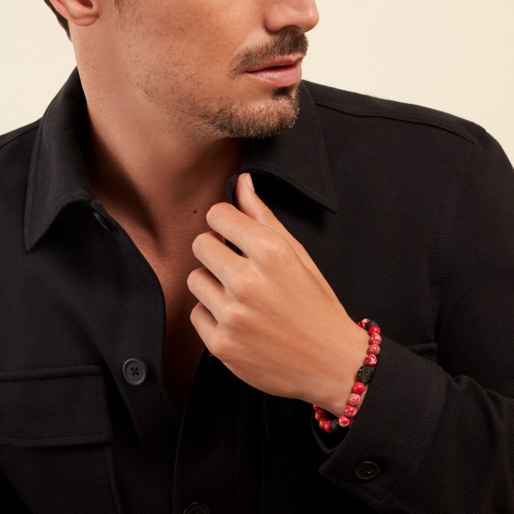 Bracelet Jourdan Yasur Acier Noir Oeil De Tigre Pierre De Lave - Bracelets Homme | Histoire d’Or