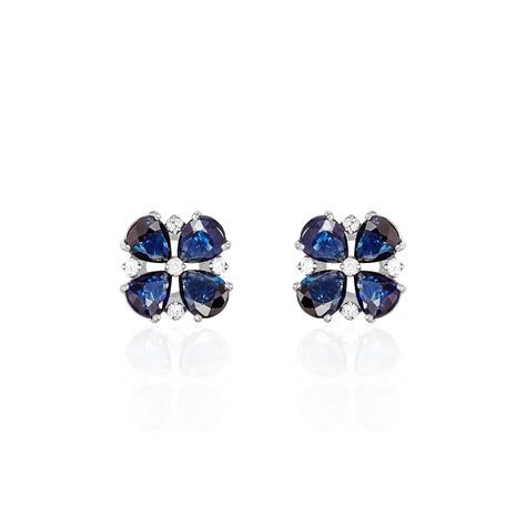 Boucles D'oreilles Puces Or Blanc Saphir Et Diamant - Clous d'oreilles Femme | Histoire d’Or