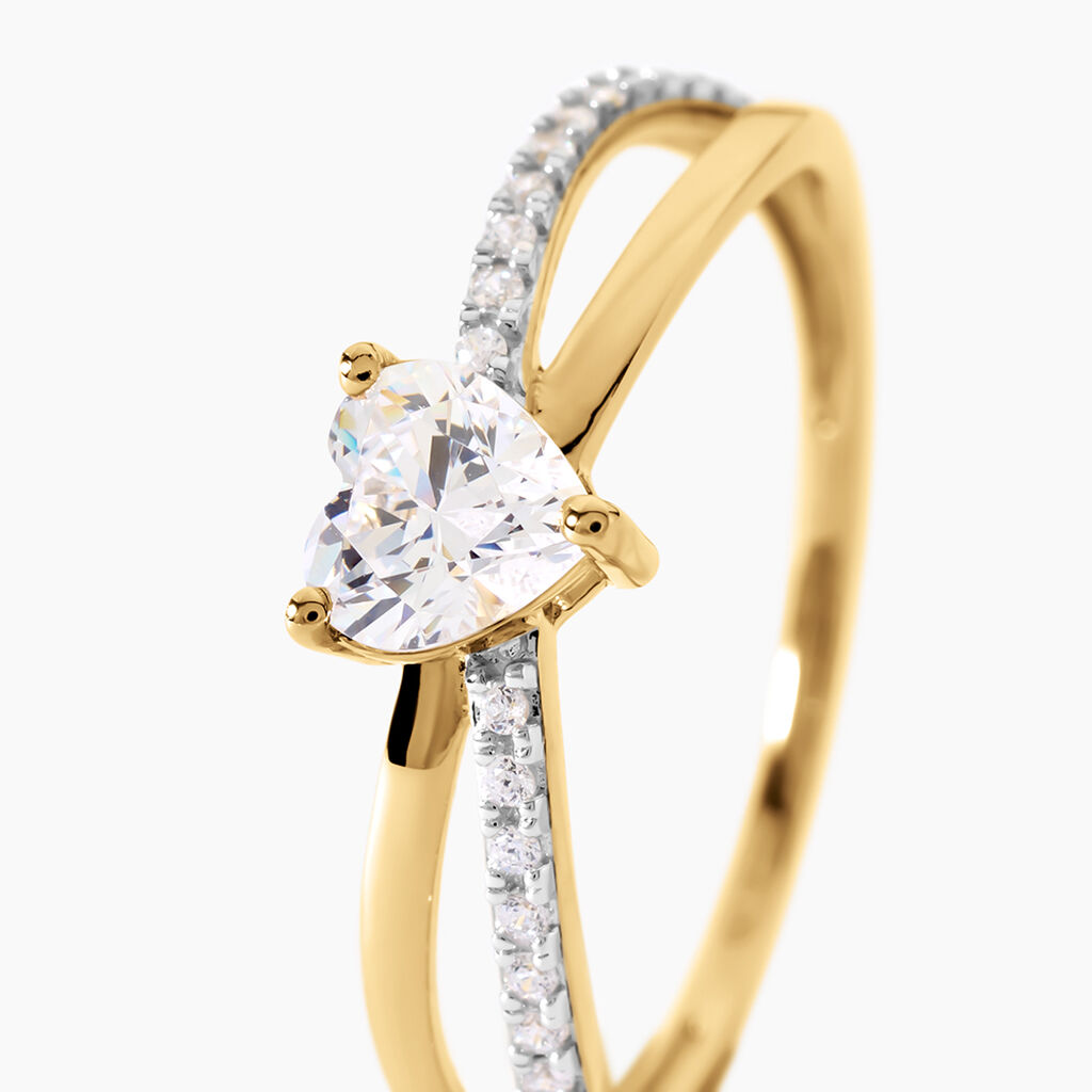 Bague Lonan Argent Dor&eacute; A L'Or 750/1000 Oxyde De Zirconium - Bagues solitaires Femme | Histoire d&rsquo;Or
