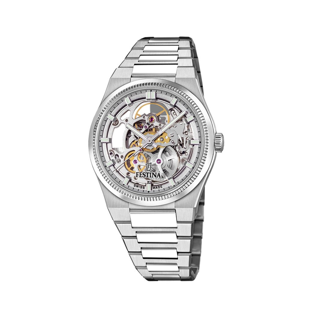 Montre Festina Swiss Made Automatic Squelette 40 Argenté - Montres suisses Homme | Histoire d’Or