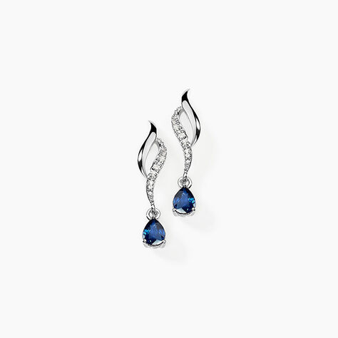Boucles D'oreilles Puces Nolia Or Blanc Saphir Et Diamant - Boucles d'oreilles pendantes Femme | Histoire d’Or
