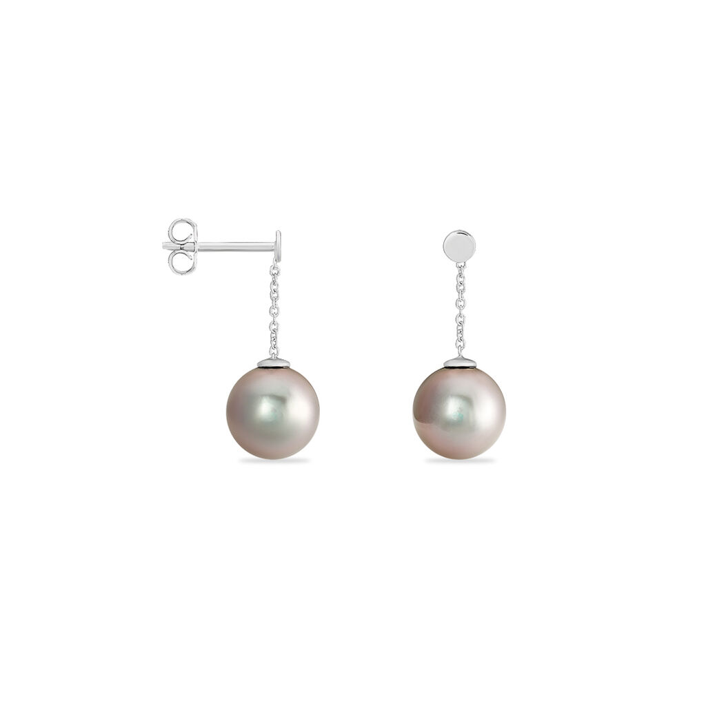 Boucles D'oreilles Pendantes Semi-ronde Or Blanc Perle De Tahiti - Boucles d'oreilles pendantes Femme | Histoire d’Or