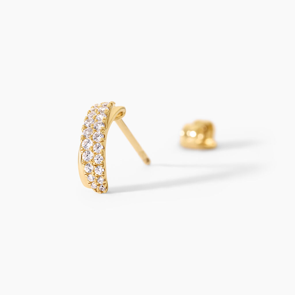 Boucles D'Oreilles Puces Aglae Argent Dor&eacute; A L'Or 750/1000 Oxyde De Zirconium - Clous d'oreilles Femme | Histoire d&rsquo;Or