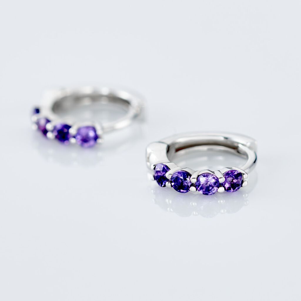 Créoles Leatrice Or Blanc Amethyste Violet - Boucles d'oreilles créoles Femme | Histoire d’Or