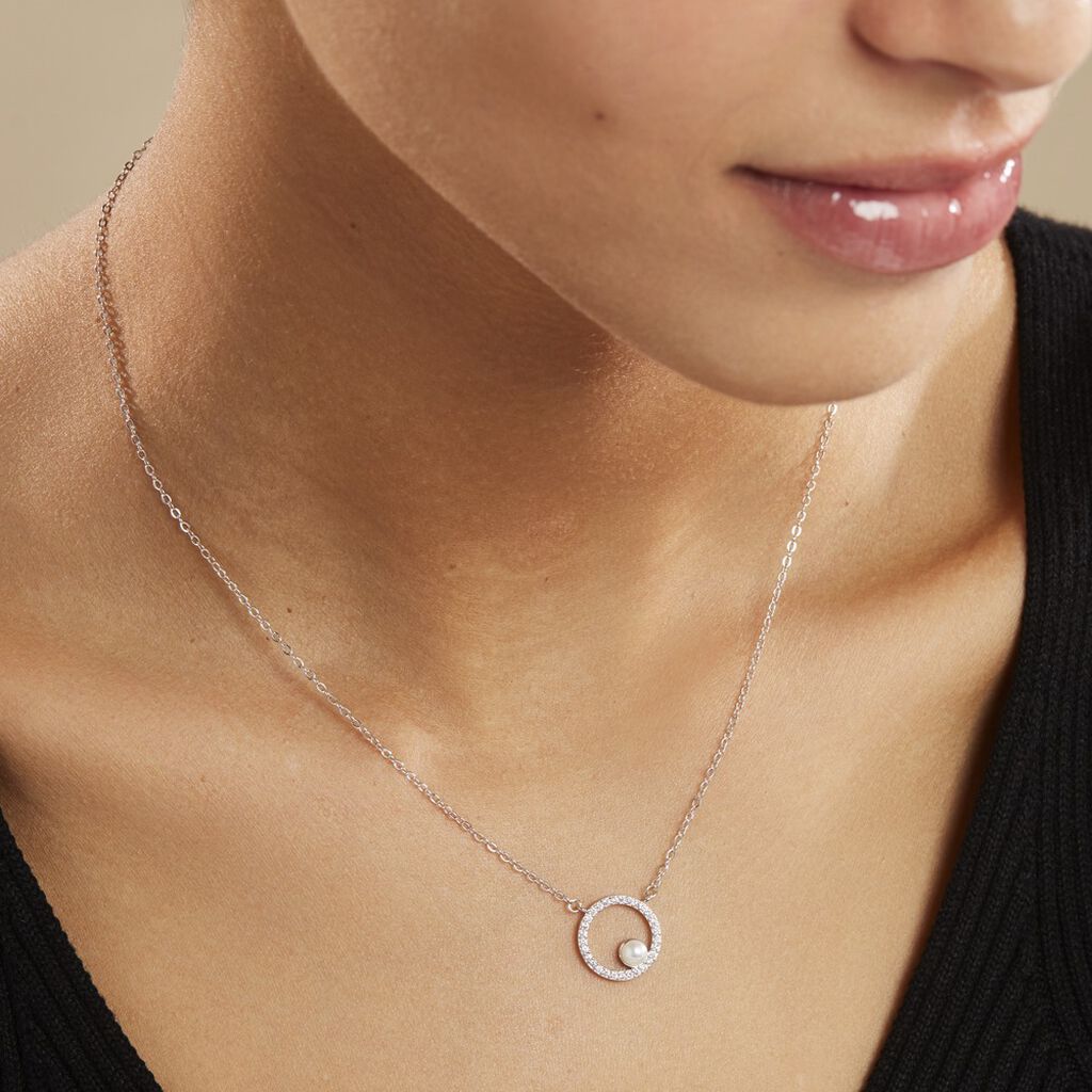 Collier Marthe Argent Blanc Perle De Culture Et Oxyde De Zirconium - Colliers fantaisie Femme | Histoire d’Or