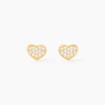 Boucles D'oreilles Puces Giosue Coeur Plein Or Jaune Oxyde De Zirconium - Clous d'oreilles Famille | Histoire d&rsquo;Or