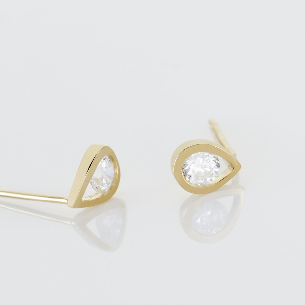 Boucles D'oreilles Puces Helie Goutte Or Jaune Oxyde De Zirconium - Clous d'oreilles Femme | Histoire d’Or