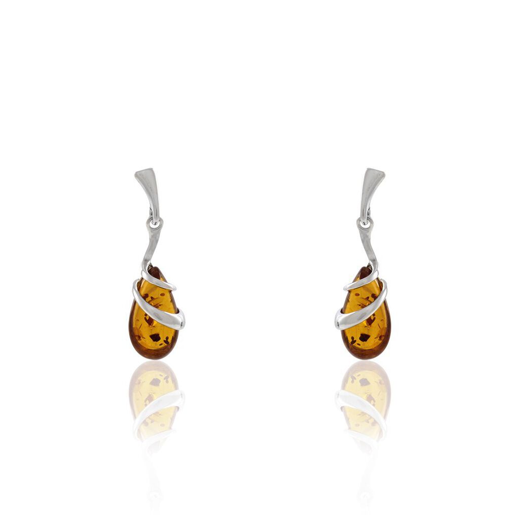 Boucles D'oreilles Pendantes Argent Blanc Melusine Ambre - Boucles d'oreilles fantaisie Femme | Histoire d’Or