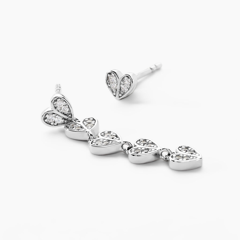 Boucles D'oreilles Dépareillées Declaration Argent Blanc Oxyde - Boucles d'Oreilles Coeur Femme | Histoire d’Or