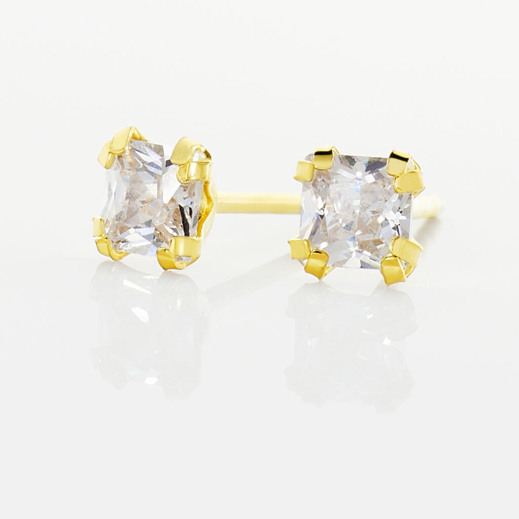 Boucles D'oreilles Puces Doreen Carre Or Jaune Oxyde De Zirconium - Boucles d'oreilles empierr&eacute;es Femme | Histoire d&rsquo;Or