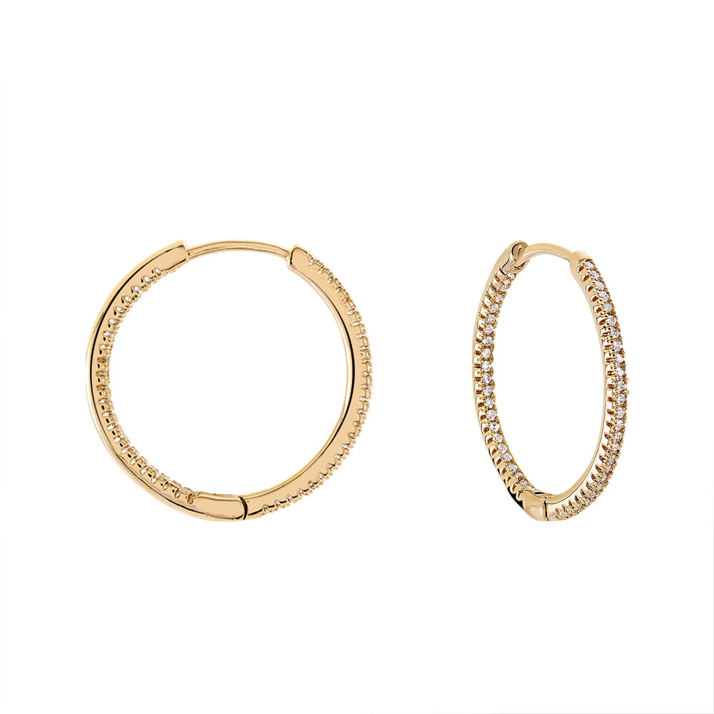 Boucles D'Oreilles Créoles En Plaqué Or Avec Strass - Neuves Avec Étiquettes