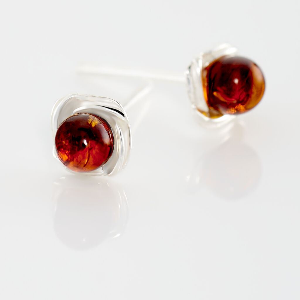 Boucles D'oreilles Puces Argent Blanc Joude Ambre - Boucles d'oreilles fantaisie Femme | Histoire d’Or