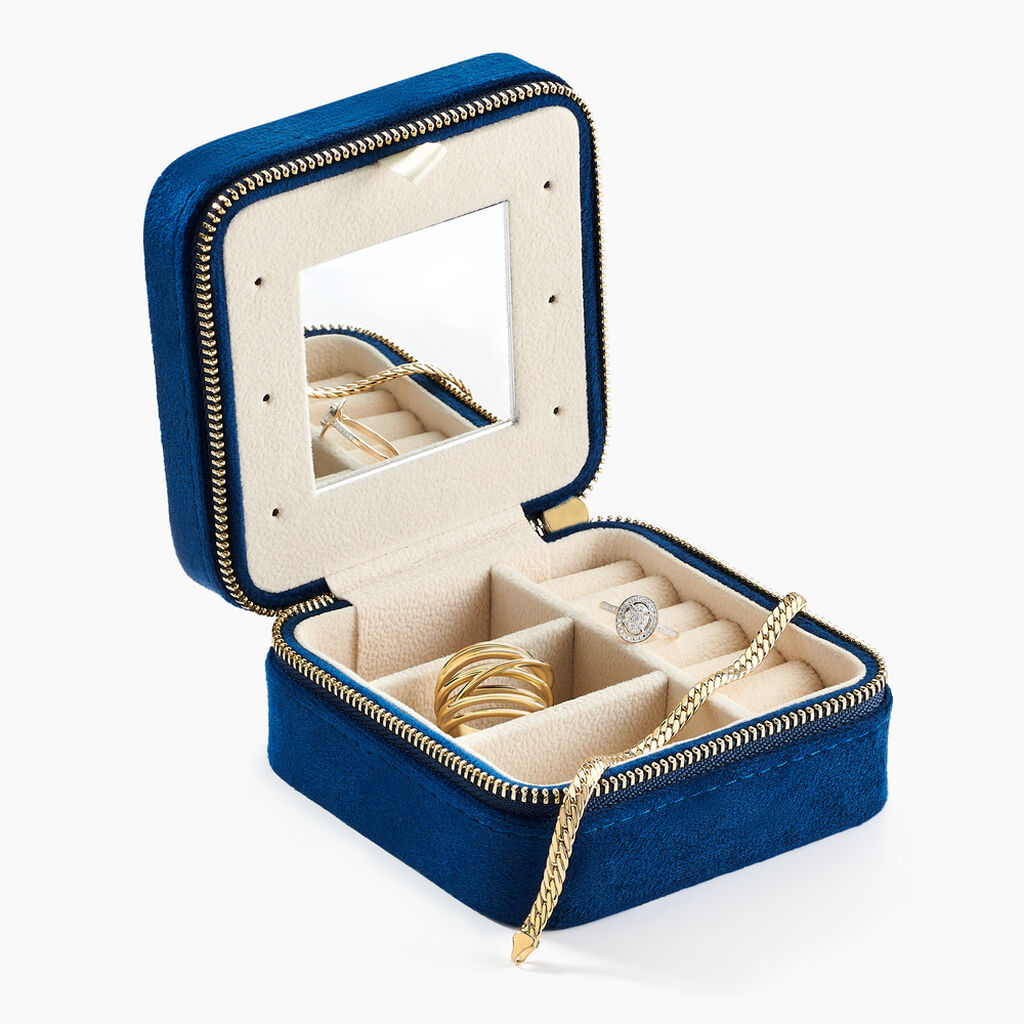 Boite &agrave; Bijou Tissu Bleu - Id&eacute;es cadeaux Famille | Histoire d&rsquo;Or