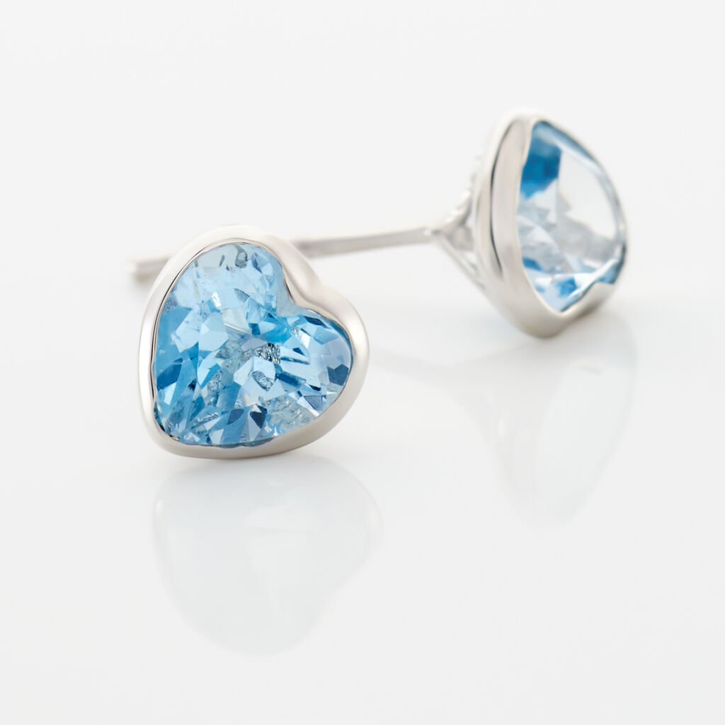 Boucles D'oreilles Puces Klodina Or Blanc Topaze - Clous d'oreilles Femme | Histoire d’Or
