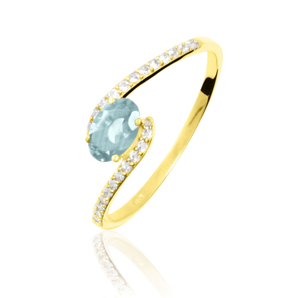 Bague Loriane Or Jaune Aigue Marine Et Diamant - Bagues solitaires Femme | Histoire d’Or