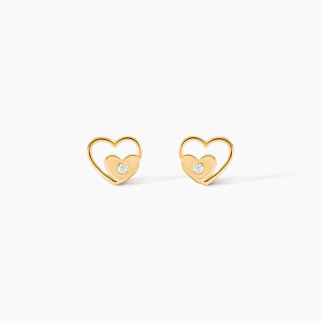 Boucles D'oreilles Puces Terentille Coeur Or Jaune Oxyde De Zirconium - Clous d'oreilles Enfant | Histoire d&rsquo;Or