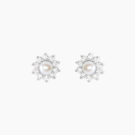 Boucles D'oreilles Puces Argent Blanc Cheri Perle De Culture Oxydes - Boucles d'oreilles fantaisie Femme | Histoire d&rsquo;Or