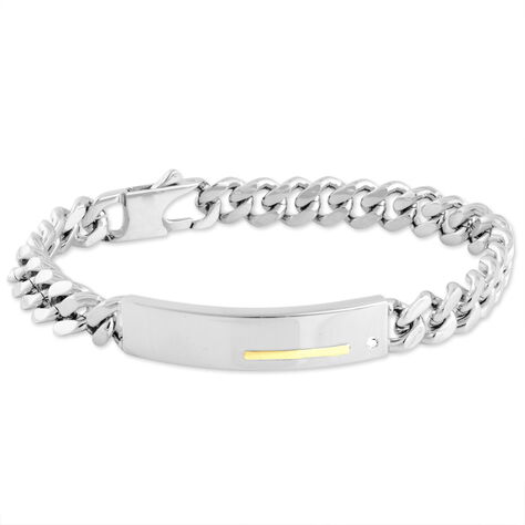 Bracelet Identité Adoline Acier Blanc Diamant - Gourmettes Homme | Histoire d’Or