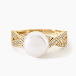 Bague Maria-Theresa Argent Dor&eacute; A L'Or 750/1000 Perle De Culture Oxyde De Zirconium - Bagues solitaires Femme | Histoire d&rsquo;Or