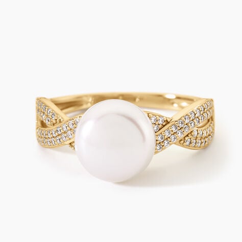 Bague Maria-Theresa Argent Dor&eacute; A L'Or 750/1000 Perle De Culture Oxyde De Zirconium - Bagues solitaires Femme | Histoire d&rsquo;Or