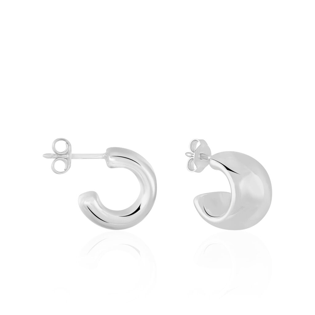 Boucle D'oreille Créole Ronde 17mm En Argent 925 - Grise, Dormeuse, Occasion Bon état